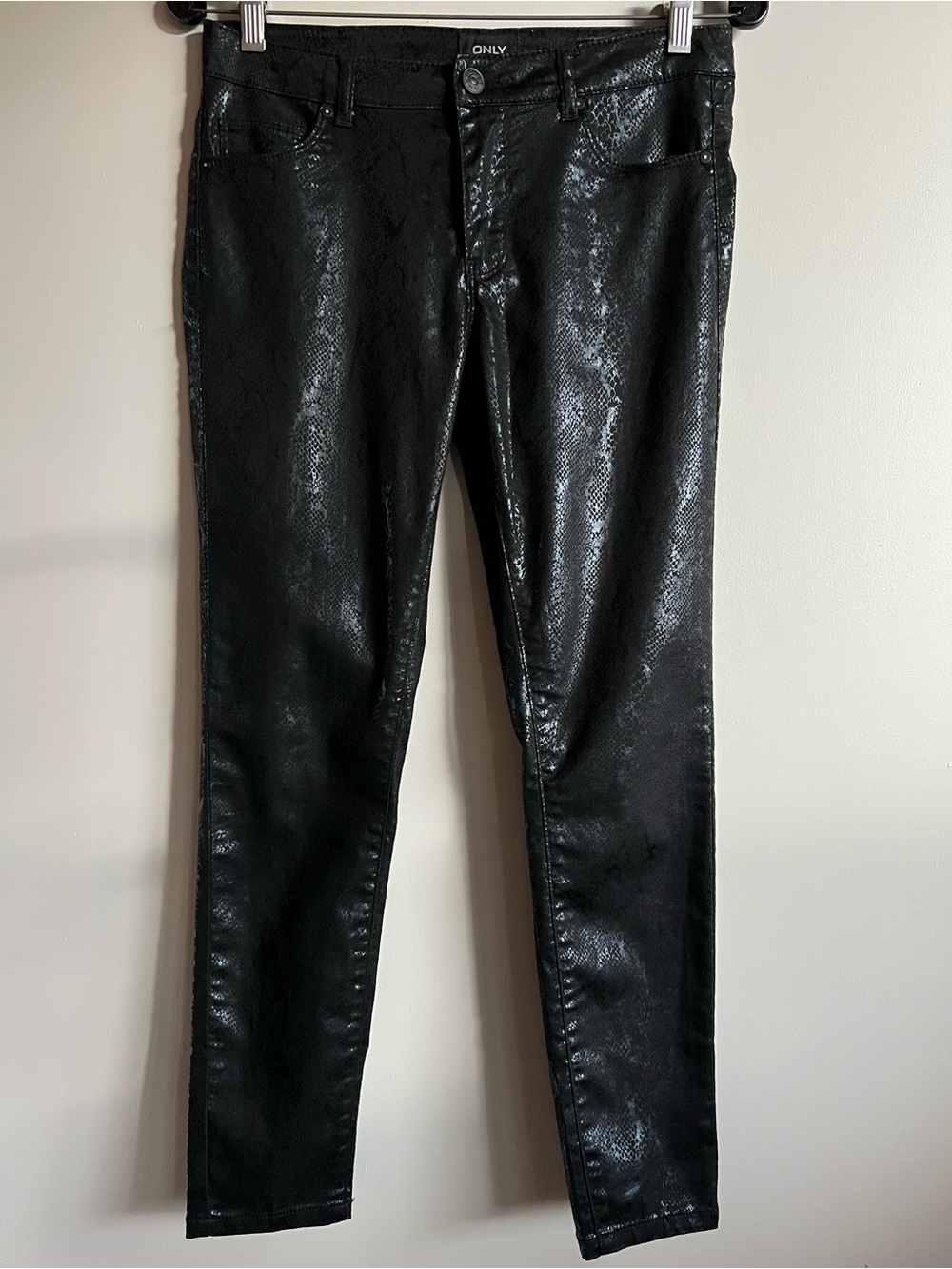 ONLY | Black Snake Texture Pants | Carmen Regular Skinny | Size 28 | 5 Pockets